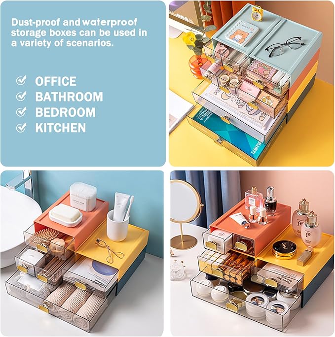 2 PACK Stackable Desk Organizer Stackable Storage Drawer Small Desk Organizer with Drawer Plastic Desktop Storage Organizer for Home, Office, Crafts, Pencils (White, M-1 Drawer, Pack of 2)