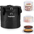 Foldable Cake Carrier with Portable Insulated Bag(Heavy-Duty), Plate Stacker and Non-slip Silicone Trivet Mats, Holds up to 8.5in High and 10in Round Cake or 2pcs 9in Pies