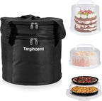 Foldable Cake Carrier with Portable Insulated Bag(Heavy-Duty), Plate Stacker and Non-slip Silicone Trivet Mats, Holds up to 8.5in High and 10in Round Cake or 2pcs 9in Pies