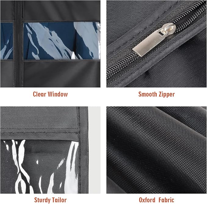 Univivi Garment Bag Suit Bag for Storage and Travel 43 inch, Washable Suit Cover for T-Shirt, Jacket, Suits, Coats, Set of 5, Oxford Fabrics