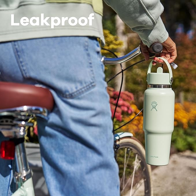 Hydro Flask Travel Water Bottle - Insulated Stainless Steel - Wide Straw Lid, Non Spill, Leakproof in 32 Oz Sandpiper