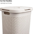 Mind Reader Slim Laundry Hamper with Lid, 60L Tall Clothes Basket, Narrow Tapered Design for Bathrooms, Closets and Laundry Rooms, Plastic, 2 Pack, Ivory