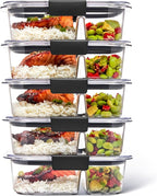 Rubbermaid Brilliance Meal Prep Containers, 2-Compartment Food Storage Containers, 2.85 Cup, 5-Pack, BPA-Free, Clear/Grey