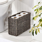 mDesign Rustic Farmhouse Woven Seagrass Toilet Paper Holder Basket - Large Storage Organizer Tank Topper for Bathroom Counter or Top of Toilet - Holds 6 Rolls of Toilet Paper - Black Wash