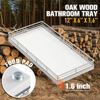 Bathroom Vanity Tray – 12" x 6" Oak Decorative Wooden Tray for Toilet Tank Organizer Wood Tray for Bathroom Countertop, Soap, Perfume & Accessories Storage, Vanity Dresser Decor, Sliver & White
