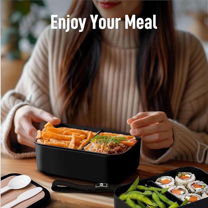Double Premium Bento Box Adult, 67 fl oz BPA-Free - Black Stackable Lunch Box with Leak-Proof Lids & Dividers, Perfect for Meal Prep, Lunches & Portion Control