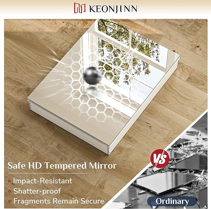 Keonjinn 30 x 26 Inch White Medicine Cabinet Mirror, Assembly Needed, in Wall Medicine Cabinets for Bathroom, Lightweight, Adjustable Shelves, Tempered Glass, Soft Closing, Recessed or Wall Mount
