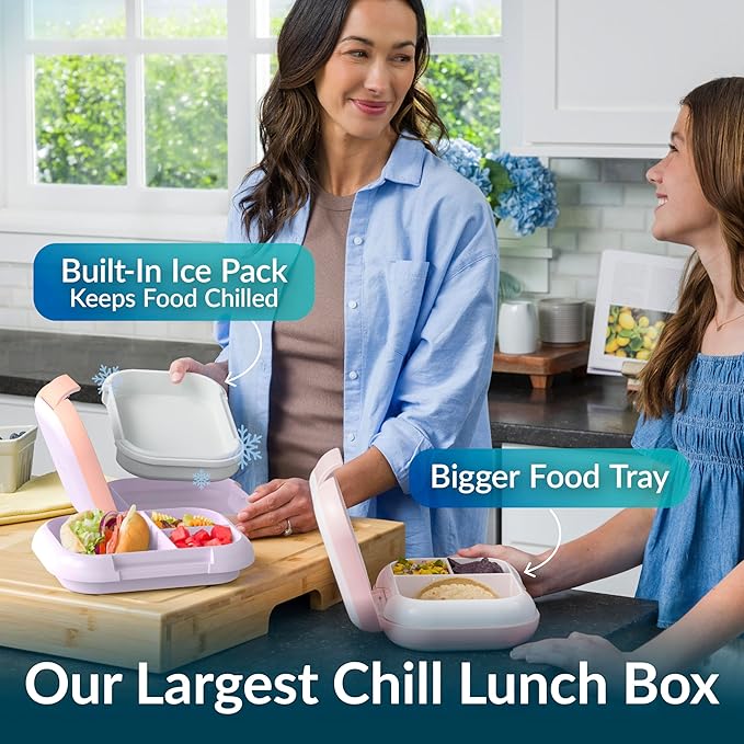 Bentgo Chill Max Leak-Proof XL Lunch Box - Included Ice Pack Keeps Food Cold; 5-Cup Capacity for Adults & Ages 8+, 3 or 4 Compartment Bento Box, BPA-Free, Dishwasher Safe (Lavender & Peach Blossom)