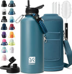 Insulated Water Bottle | Thickened Stainless Steel for Gym and Hiking with Straw, Carrier Bag, Handle Strap | BPA-Free 87 oz
