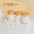 Mini Glass Apothecary Jars with Bamboo Lids, Small Bathroom and Kitchen Storage Containers, For Cotton Balls, Pads and Swabs, 10 oz, Set of 3 (Clear)