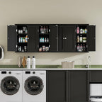 ChooChoo Bathroom Wall Cabinet with 3 Doors, Laundry Cabinet Wall Mounted, Medicine Cabinet with Adjustable Shelves, Hanging Kitchen Cupboard Organizer, Black
