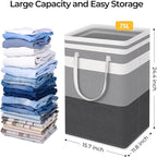 HomeHacks 2 Pack Large Laundry Baskets, Waterproof, Freestanding Laundry Hampers, Collapsible Clothes Hamper with Reinforced Handles in Laundry Room, College Dorm, Bathroom, Bedroom (Grey, 75Lx2)