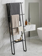 Metal Leaning Ladder Towel Rack, 4-Tier Blanket Stand for Bathroom Living Room, No Drilling Quilt Storage Organizer (Matte Black)