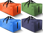 4 Pack Large Strong Moving Bags with Zippers & Carrying Handles - Water-Resistant - Heavy Duty Storage Tote for Space Saving, Fold Flat, Alternative to Moving Box (Multicolored)