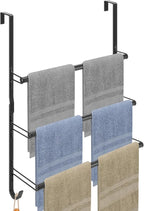 Livabber 3-Tier Over The Door Towel Rack, All Metal Towel Rack with Hooks for Door Hanging, Behind Door Towel Bar Towel Storage Holder for Bathroom Accessories, Black (19.37" L x 5.9" W x 24.4" H)