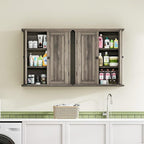 ChooChoo Bathroom Wall Cabinet, Over The Toilet Space Saver Storage Cabinet, Farmhouse Medicine Cabinet with 2 Doors and Adjustable Shelves, Cupboard, Retro Grey