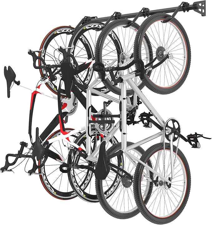 FLEXIMOUNTS 4 Bike Storage Rack, Heavy Duty Wall Mount Hanger for Home & Garage, Holds Up to 200lbs