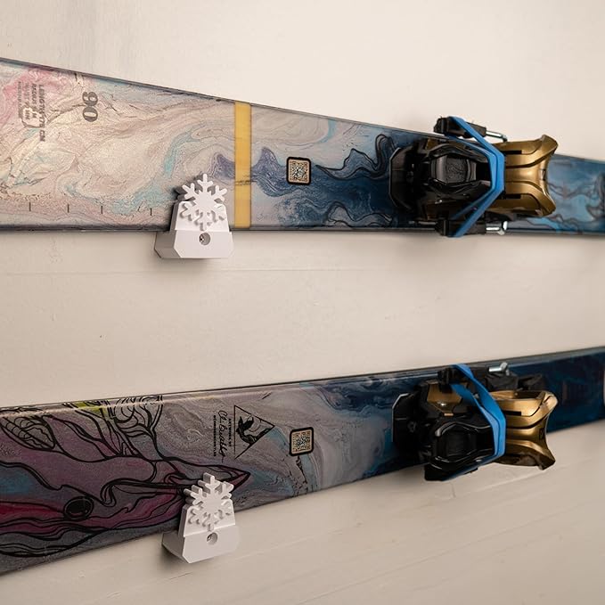 Horizontal Wall Ski Holder – Space-Saving Ski Wall Mount for Garage & Home Storage | Holds 1 Pair of Skis | Mountain, Snowflake & No Design Styles (Black, Mountain | Without Gear Hook)