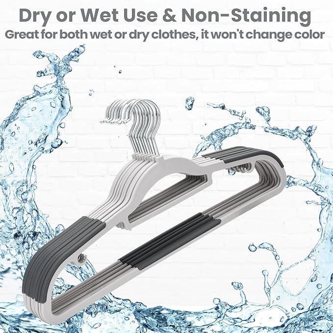 Plastic Hangers 50 Pack, Slim Clothes Hangers Non Slip, Non-staining Space Saving Hanger, 17.1 inches Coat Hanger Heavy Duty Hanging Dry Wet Clothes, Gray