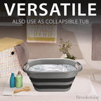 BROOKSTONE Collapsible Laundry Basket Set, Modern Medium Collapsible Basket Set, Comfort Non-Slip Grip Handles, Minimalist Space Saving Design, Portable Pop-Up Hamper, BPA FREE, Dark Grey, 2 PACK