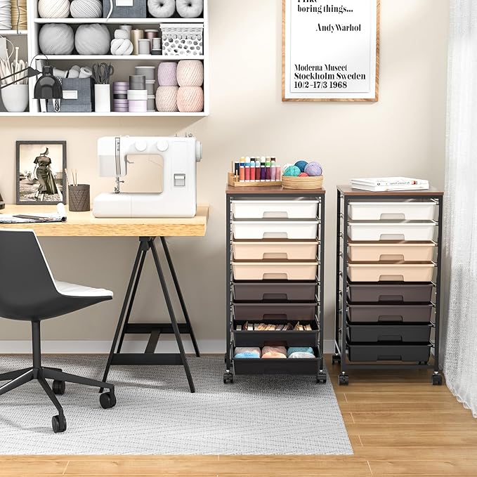 Rolling Storage Cart with Drawers, Rolling Drawer Cart and Wooden Tabletop,Storage Drawer Cart for Living Room,Classroom,Bedroom,Bathroom,Dorm,Office,Brown Gradient