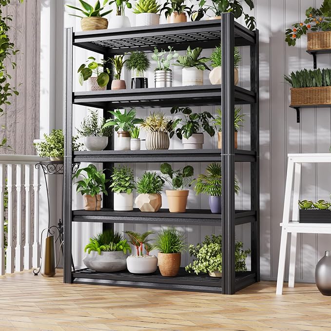 5 Tier Heavy Duty Garage Shelving, 2500LBS Adjustable Metal Storage Shelves, Boltless Industrial Shelving Unit for Garage, Basement, Warehouse, Pantry, Closet, Kitchen, 78"x 46"x 20" Black