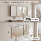 Pre-Assembled Surface or Recessed Medicine Cabinet Mirror-60x30 Brushed Nickel Bathroom Medicine Cabinet with Mirror & Rustproof Aluminum Frame, Beveled Bathroom Vanity Mirror with Storage