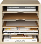 Ballucci Wood File Organizer Paper Sorter, 5 Tier Adjustable Shelves Office Desk Organizer 13 5/8" x 9 1/4" x 12", Brushed Wood