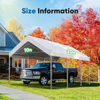 ADVANCE OUTDOOR Replacement Top Cover Tarp for 10x20 ft Carport Canopy with Ball Bungees, White, One Roof Only