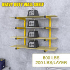 2-Pack Lumber Storage Rack, Wood Storage Racks Wall Mount, Heavy Duty Garage Wood Organizer with 4-Level System, Yellow Utility Rack Organization Up 800 Lbs, Metal Lumber Shelf for Indoor and Outdoor