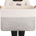 OIAHOMY Large Blanket Basket, 65L Cotton Rope Woven Laundry Basket, Toy Bin for Baby Room, Container for Blanket Storage in Living Room, 20''×16''×12'', Black & White