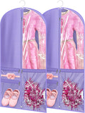 KIMBORA Costume Dance Garment Bag with 3 Clear Zipper Pockets for Suits Dress Cover, Travel Storage & Competitions, Set of 2 (Purple)