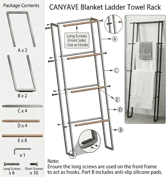 Metal Leaning Ladder Towel Rack, 4-Tier Blanket Stand for Bathroom Living Room, No Drilling Quilt Storage Organizer(Silver)