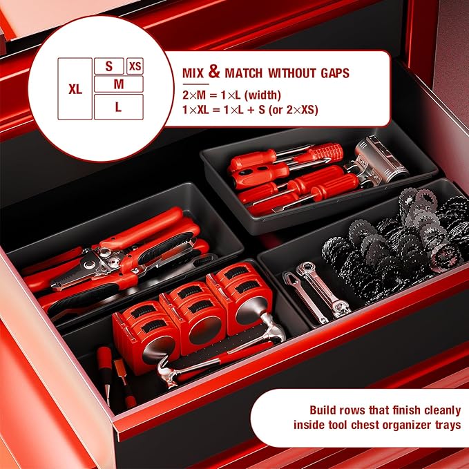【48PCS & 5 Sizes】 Tool Box Organizer Tray, Toolbox Drawer Organizer with Non-Slip Pads, Desk Drawer Divider Set, Fits Rolling Tool Chest Cabinet for Garage & Workbench