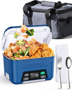 EAST OAK Cordless Electric Lunch Box for Adults, Heated Lunch Box Battery Powered with Automatic Heating, 5.5 Cups Portable Food Warmer with Removable Tray Divider