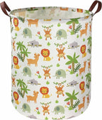 Essme Kids Laundry Hamper,Jungle Laundry Basket Collapsible Greeen Hamper for Kids Room Decor, Animal Hamper,Woodland Storage Basket, Nursery Hamper,Gift Baskets.(Jungle animal)