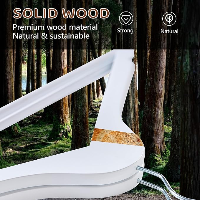 Wooden Hangers 30 Pack, Smooth Wood Hangers with 360° Swivel Hook & Notches, Slim Coat Hanger Wooden for Closet, White