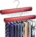 2Pack Tie Rack Hanger for Closet, Sleek Tie Organizer for Men with 18 Upgraded Folding Hooks, Space-Saving Tie Holder, Tie and Belt Hanger for Closet (Mahogany)