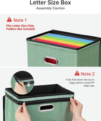 Oterri 2 Pack File Organizer Boxes with Lids, File Box with Mesh Pockets, Document Organizer Box for File Folders Letter Size, Zippers Filing Box for Home, Office, School (Green, Without Folders)