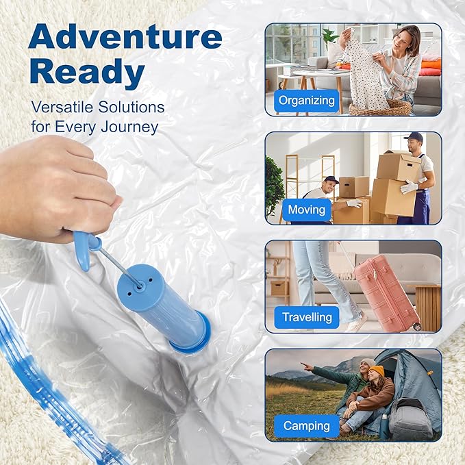HOUSE DAY 10 Medium Vacuum Storage Bags with Pump,Space Saving Vacuum Seal Bags For Clothing Travel,Vacuum Storage Bags For Clothes, Bedding, Moving, Camping, Toys, Travel & Organization, Hand Pump
