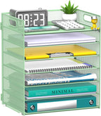 7 Tier Paper Organizer - Mesh Desktop File Holder with Handles for Office School Desk, Black (Mint green)