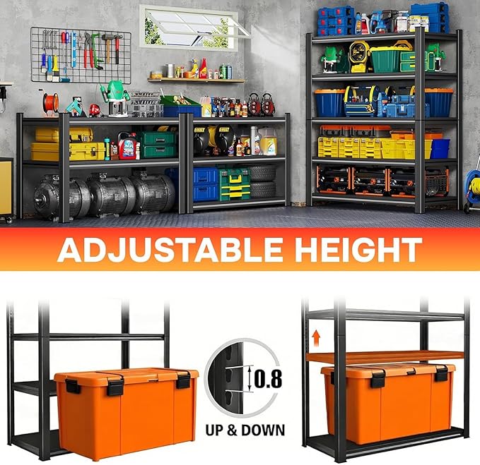 39.4''W Storage Shelves, 4-Tier Garage Metal Shelving Unit, Adjustable, Double-Layer Column with Reinforced Ribs, Heavy-Duty, Capable of Bearing 2800 lbs Suitable for Garage, Warehouse
