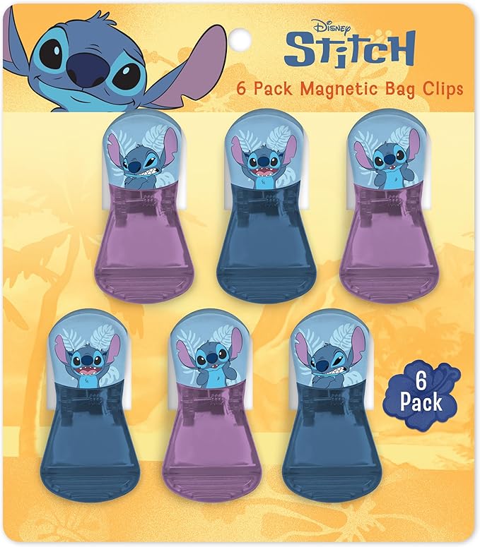 Disney Magnetic Chip Clips – Set of 6 Bag Clips for Food Storage - Mickey, Minnie, Lilo & Stitch, Winnie The Pooh – Durable Airtight Bag Chip Clips for Pantry & Fridge Use