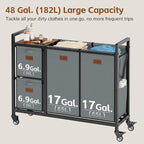 Hoctieon 4 Section Laundry Cart, 48 Gal. (182L) Laundry Hamper with Lid, Laundry Basket with Wheels, Rolling Laundry Sorter Organizer with Shelf, Clothes Separator with Removable Bags, Gray