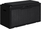 Greesum 100 Gallon Resin Deck Box Large Outdoor Storage with Cushions for Patio Furniture, Garden Tools, Pool Supplies, Weatherproof and UV Resistant, Lockable, Black