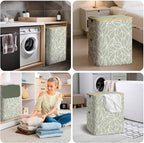 BALEINE Laundry Hamper with Lid, Tall Laundry Baskets with Bamboo Pull Handles, Large Laundry Bin with Internal Support (18 Gal/70L, Antique Foliage)