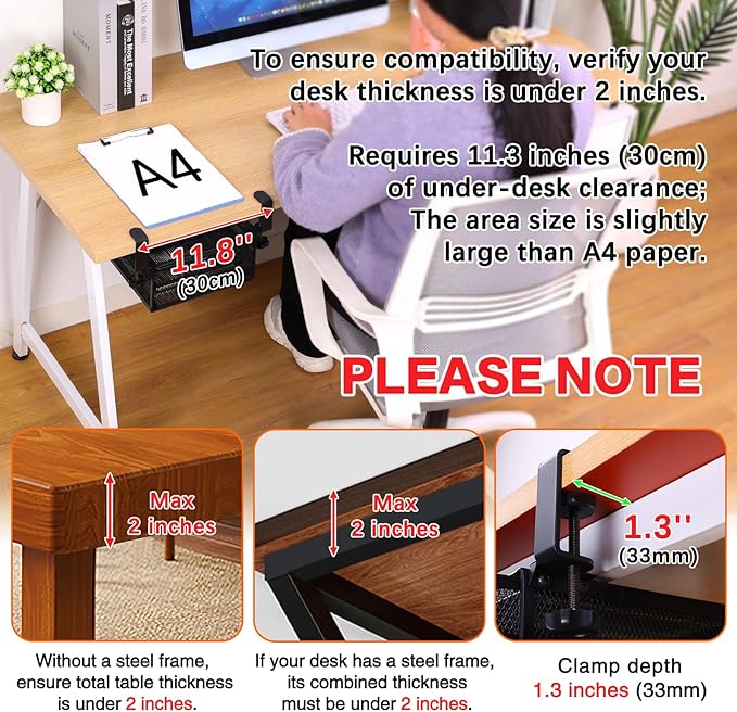ROSYLINE Under Desk & Desktop Drawer Organizer - 2-Tier Metal Slide Out Drawers Organizer, Storage for Home Office Desk (Black)