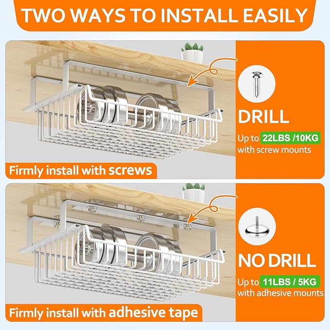 Under Desk Drawer, Slide Out Design,No Drill Metal Under Desk Cable Management, Under Table Storage Shelf Tray Basket Under Table Drawer Organizer for Office, Home, Workspace, Cabinet