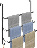 Livabber 3-Tier Over The Door Towel Rack, All Metal Towel Rack with Hooks for Door Hanging, Behind Door Towel Bar Towel Storage Holder for Bathroom Accessories, Black (22.8" L x 5.9" W x 24.4" H)