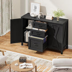 3 Drawer File Cabinet, Farmhouse Lateral Filing Cabinet with Doors Fits Letter or A4 Size, Wooden Printer Stand with Open Storage Adjustable Shelf for Home Office, Rustic Black